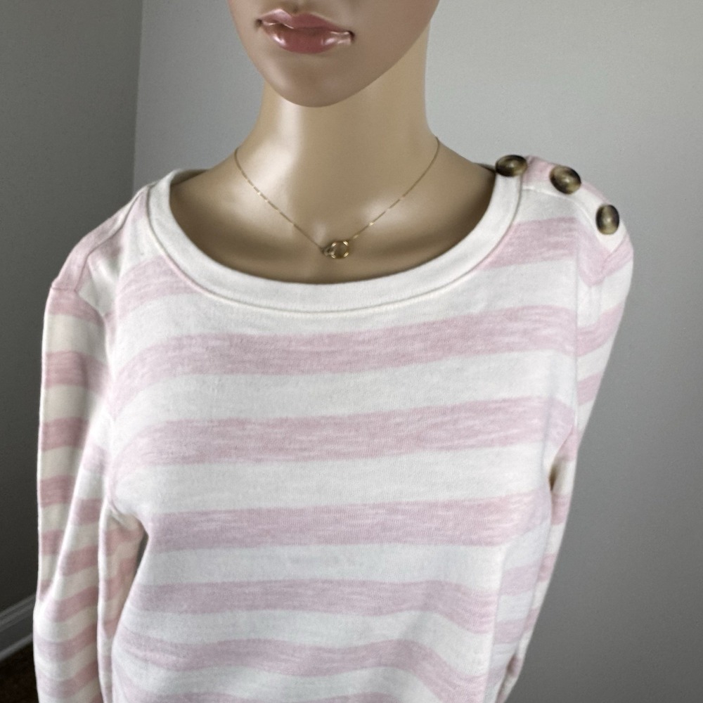 TALBOTS White Pink 100% Cotton STRIPE TOP SWEATSHIRT Medium - Picture 3 of 16